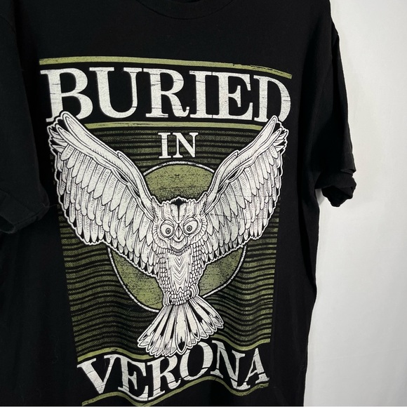 Buried in Verona Black Owl Large Graphic Print Short Sleeve Unisex Band Tee L - Picture 2 of 4